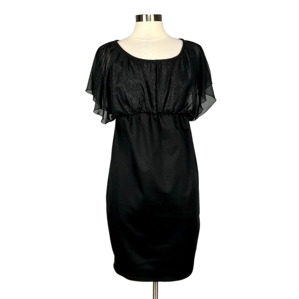 Jules & Jim Womens Maternity Dress Black Flutter Sleeve Shimmery size Medium